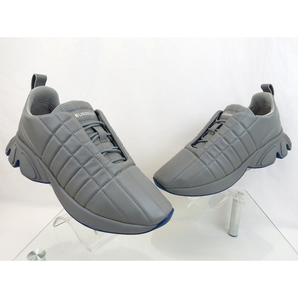 $850 BURBERRY AXBURTON GRAY CHECK QUILTED LEATHER LOGO SNEAKERS 10 US 43 ITALY - Picture 6 of 13